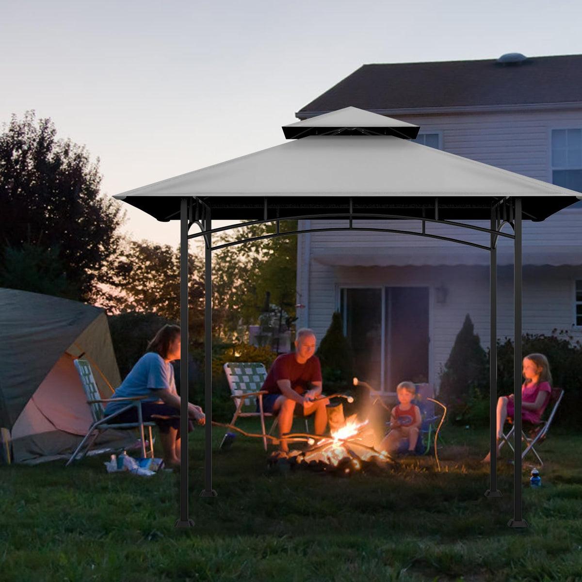 COVBOARD gray top canopy against outdoor setup emphasizes shade and shelter.
