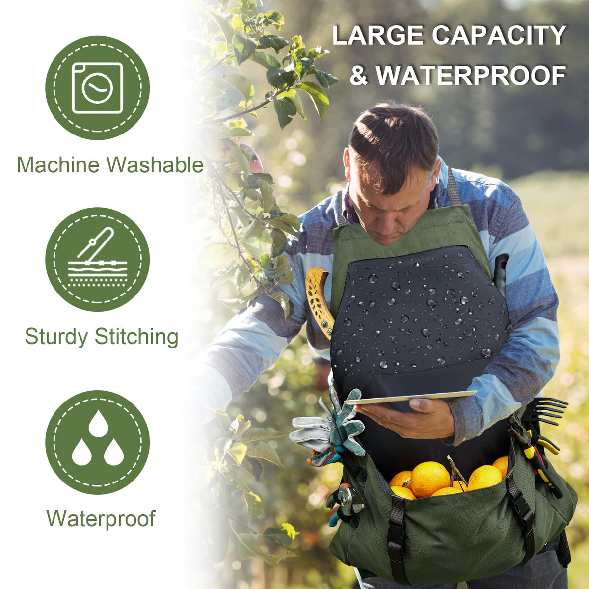 Cover Geny 600D polyester material withstands outdoor use and resists tears.