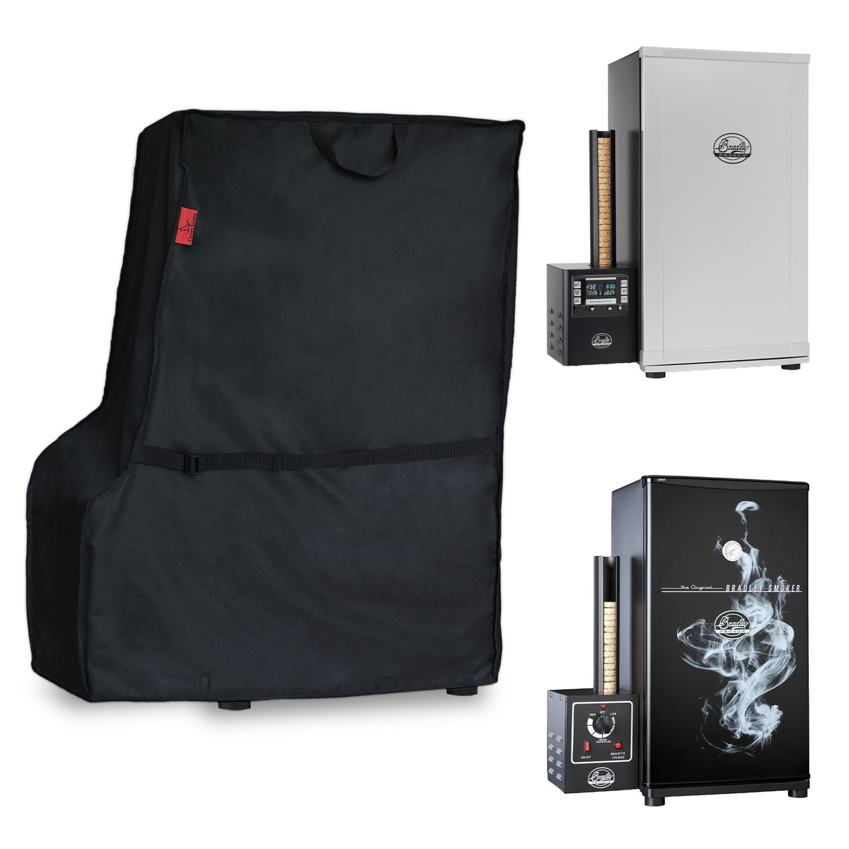 Cover Geny Bradley BS611 smoker cover on outdoor setup protects from rain and dust.