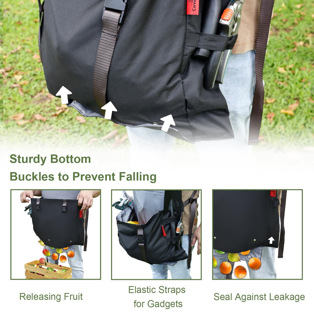 Oversize waistband and cross-back straps for a secure, comfortable fit
