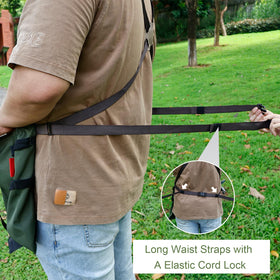 Cover Geny green gardening apron ready for harvest, weeding, and planting tasks.