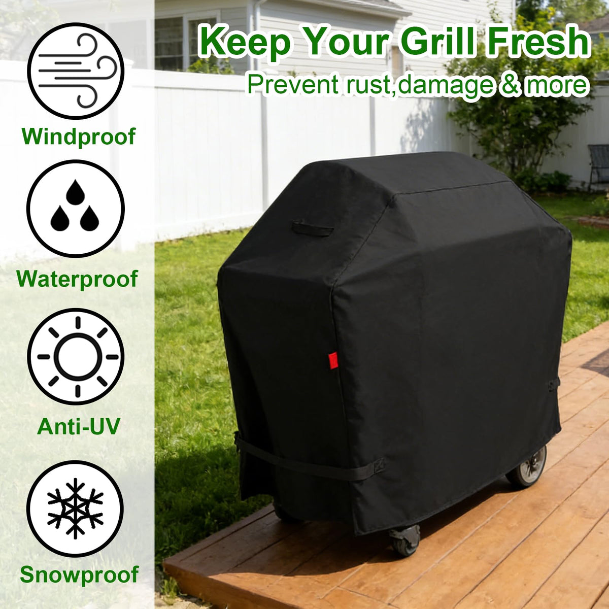 Cover Geny measures 64W x 24D x 48H for a snug fit