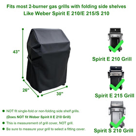 Cover Geny grill cover on Weber Spirit 210, side view keeps wind at bay.