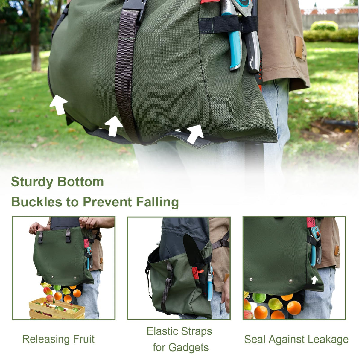 Cover Geny harvest pocket 24x14 inches stores tools and seeds securely.