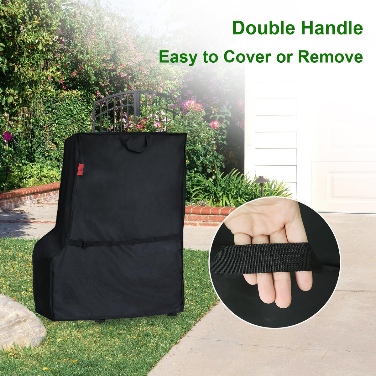 Cover Geny reinforced handles for quick, easy on/off.