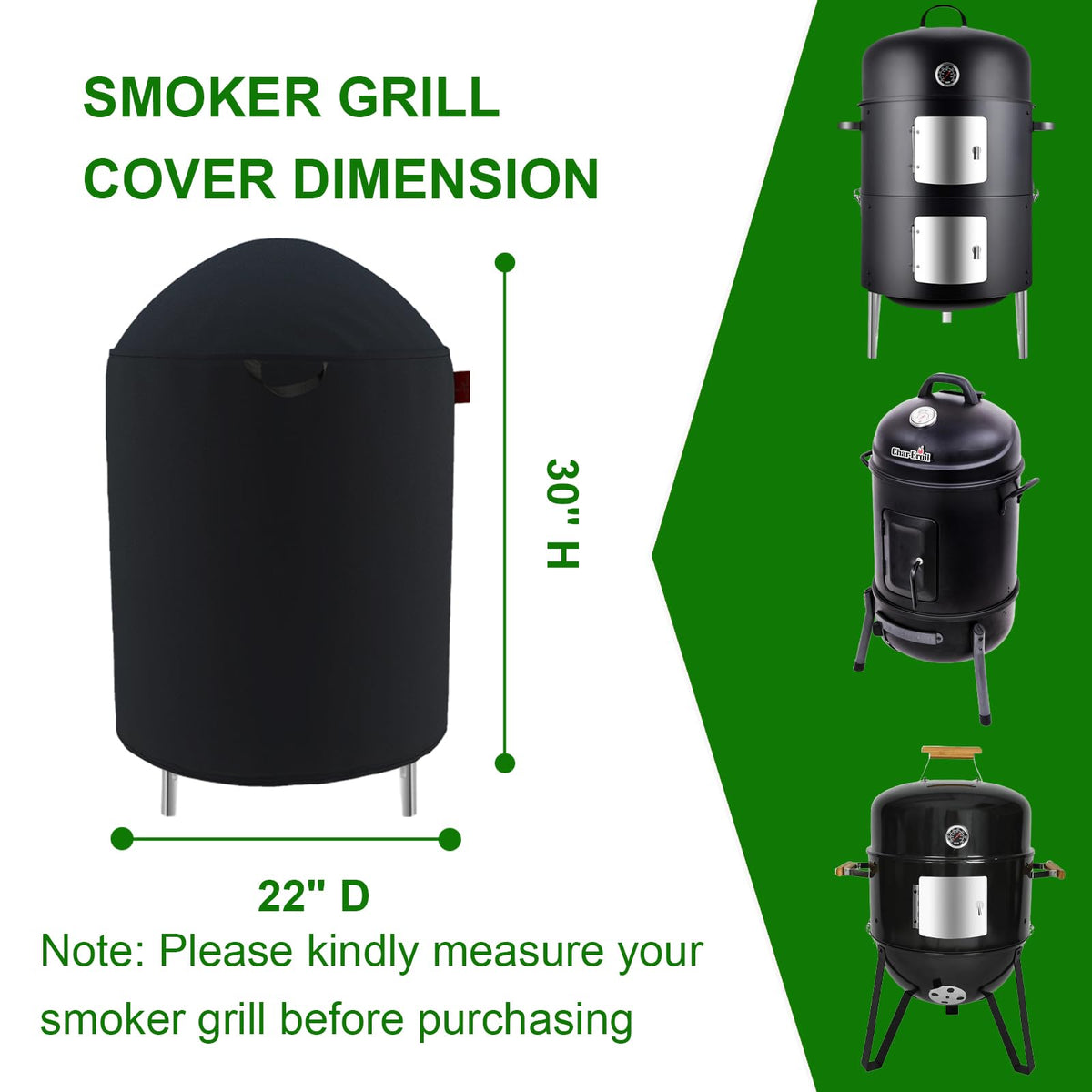 Cover Geny round smoker cover for 22x30 with Velcro straps keeps wind at bay