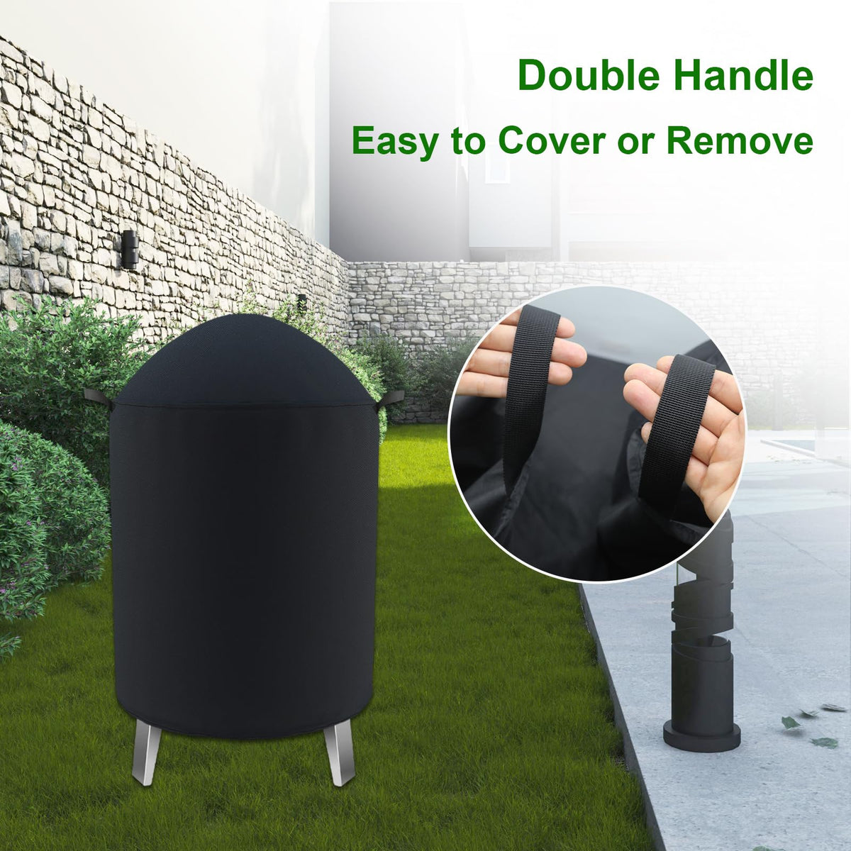 Cover Geny round smoker cover on Charbroil Big Easy; keeps moisture out and clean.
