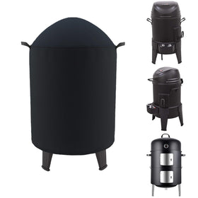 Cover Geny round smoker cover fitted to Grill Boss with wind straps for secure fit.