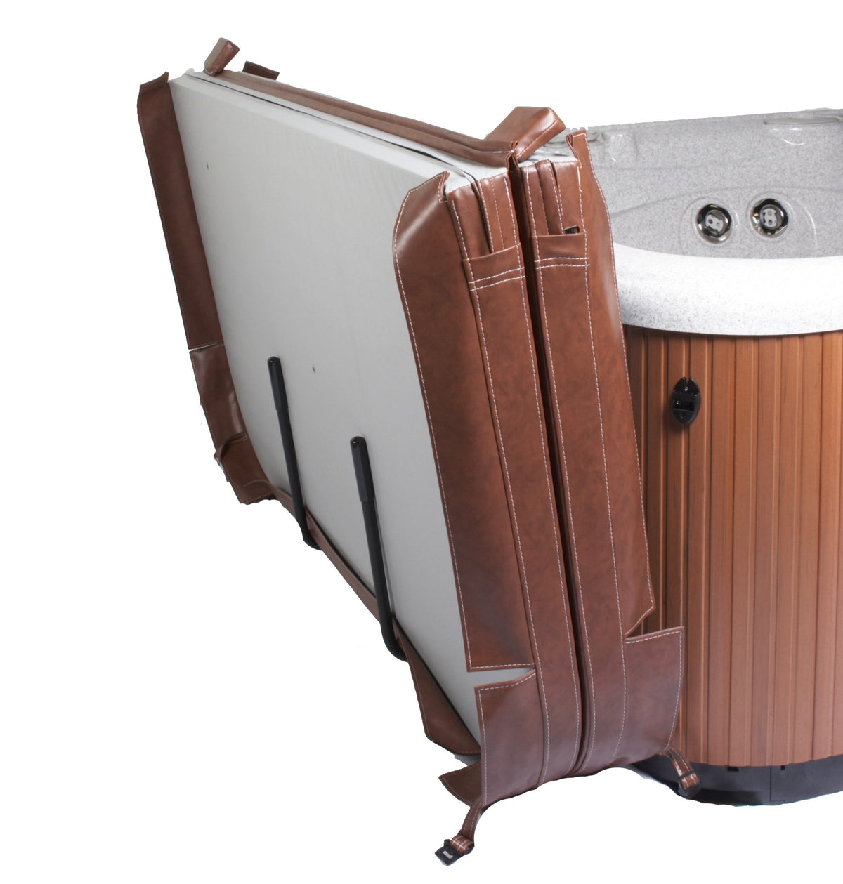 Gas spring assisted lifting enables smooth spa cover removal