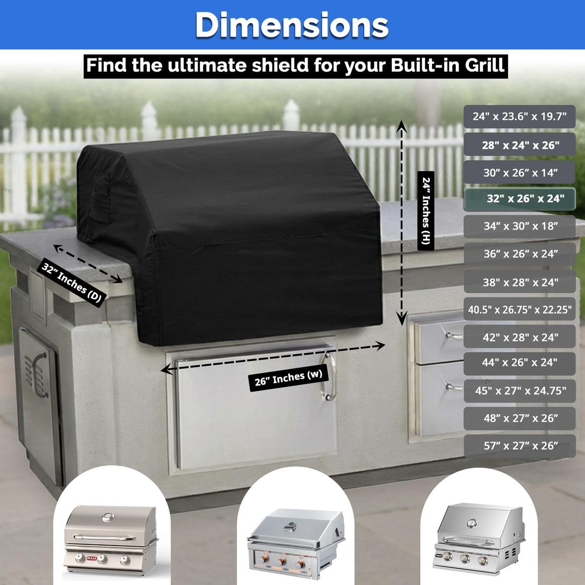 Covers & All built-in grill cover includes handles for easy installation.