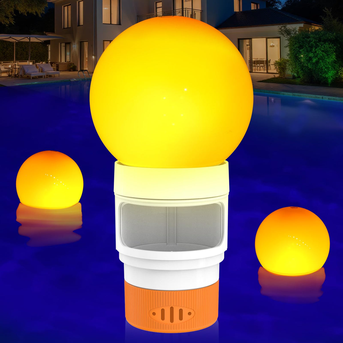 Covfirst pool chlorine floater orange with adjustable flow for steady disinfection.