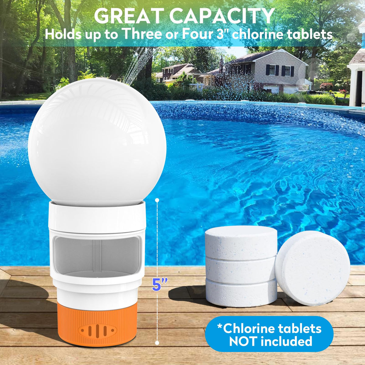 Covfirst solar chlorine floater with flame light adds ambiance at night.