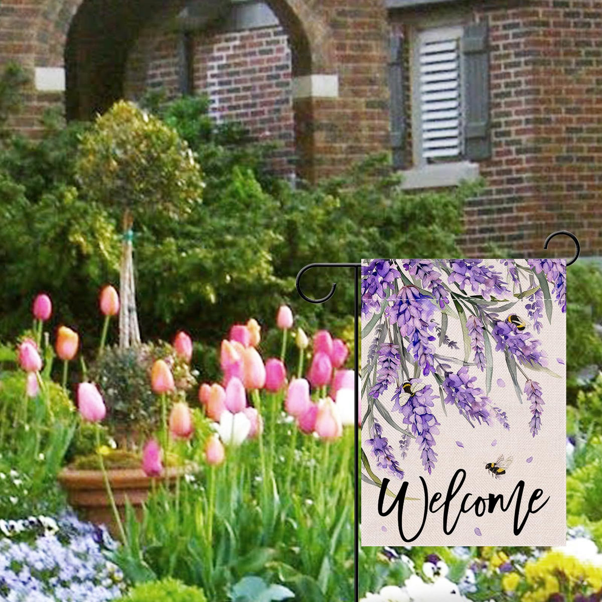 Covido double-sided garden flag readable from both sides outdoors