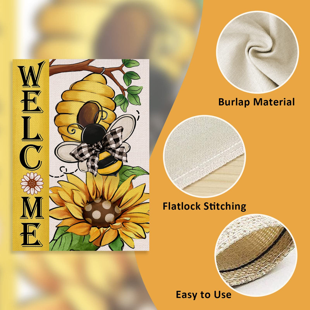Covido Hive Pattern Floral Sunflower flag enhances yard décor with seasonal charm.