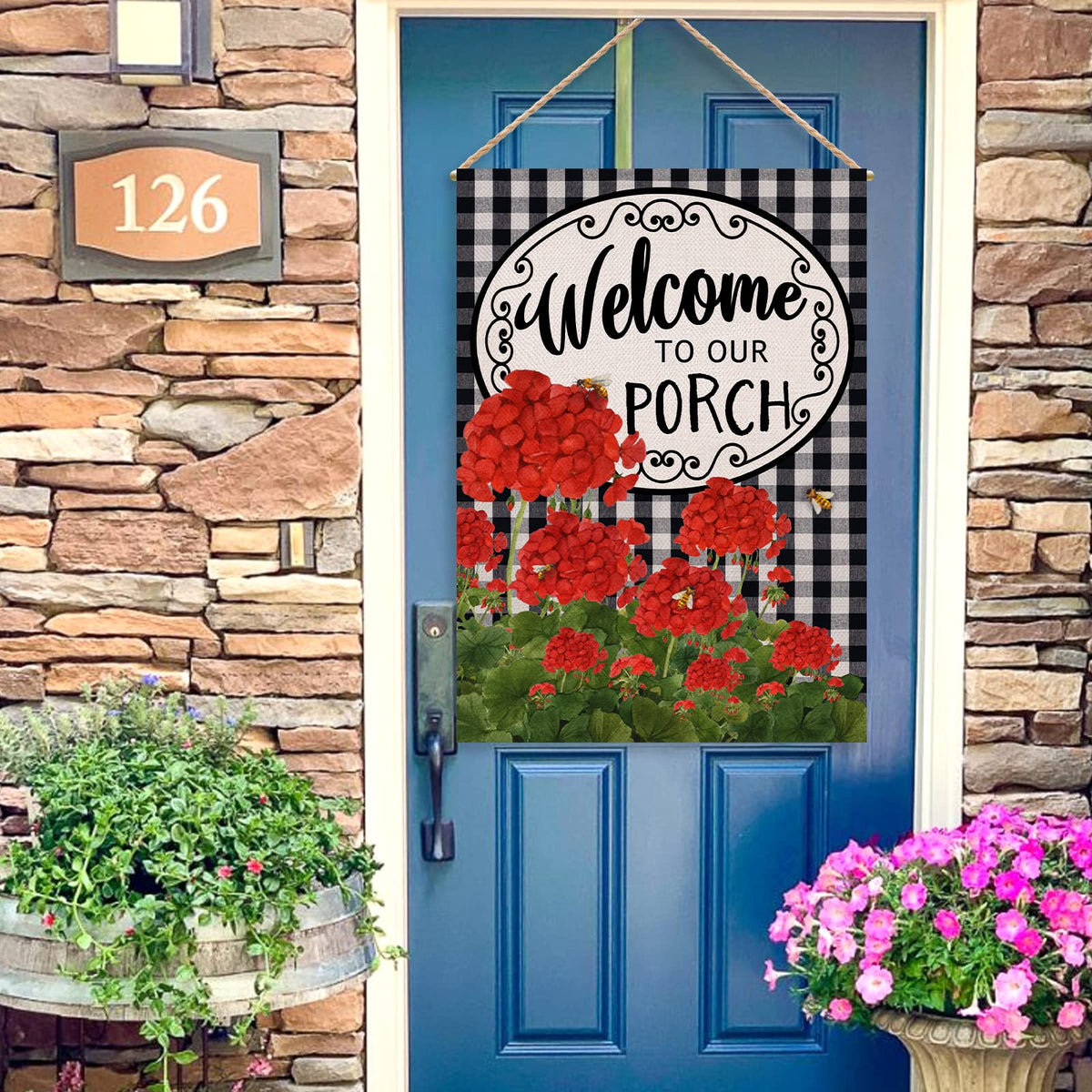 Covido 28x40 porch flag brightening porch, fence, and entryways