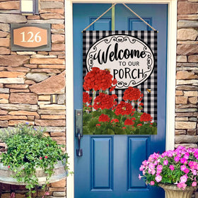 Covido 28x40 porch flag brightening porch, fence, and entryways