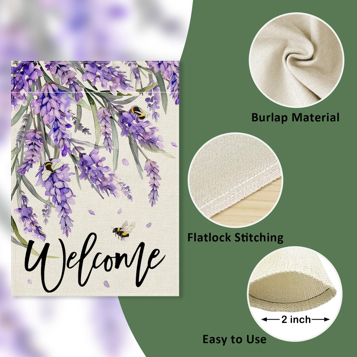 Covido lavender flowers bees flag close-up showing vibrant, fade-resistant print