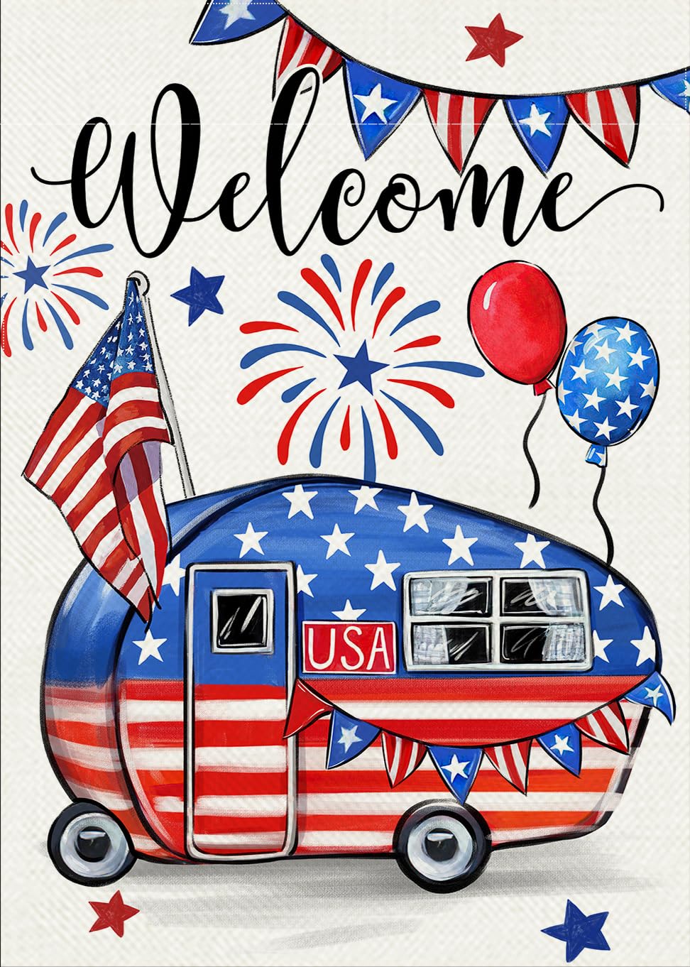 Covido Welcome 4th of July flag, double-sided for outdoor visibility from both directions.