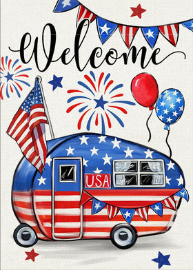 Covido Welcome 4th of July flag, double-sided for outdoor visibility from both directions.