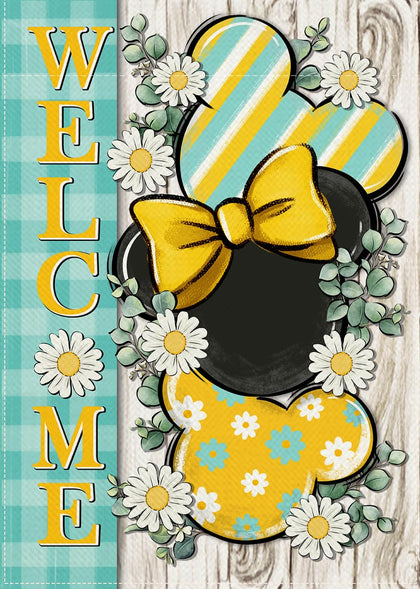 Covido Welcome Spring flag with a daisy design brightening a porch.