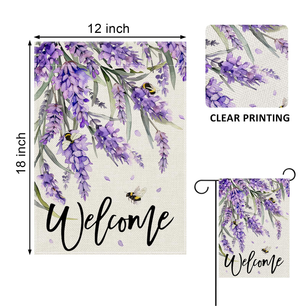 Covido welcome spring lavender flag back view for versatile outdoor display
