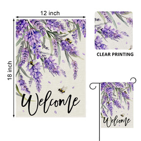 Covido welcome spring lavender flag back view for versatile outdoor display