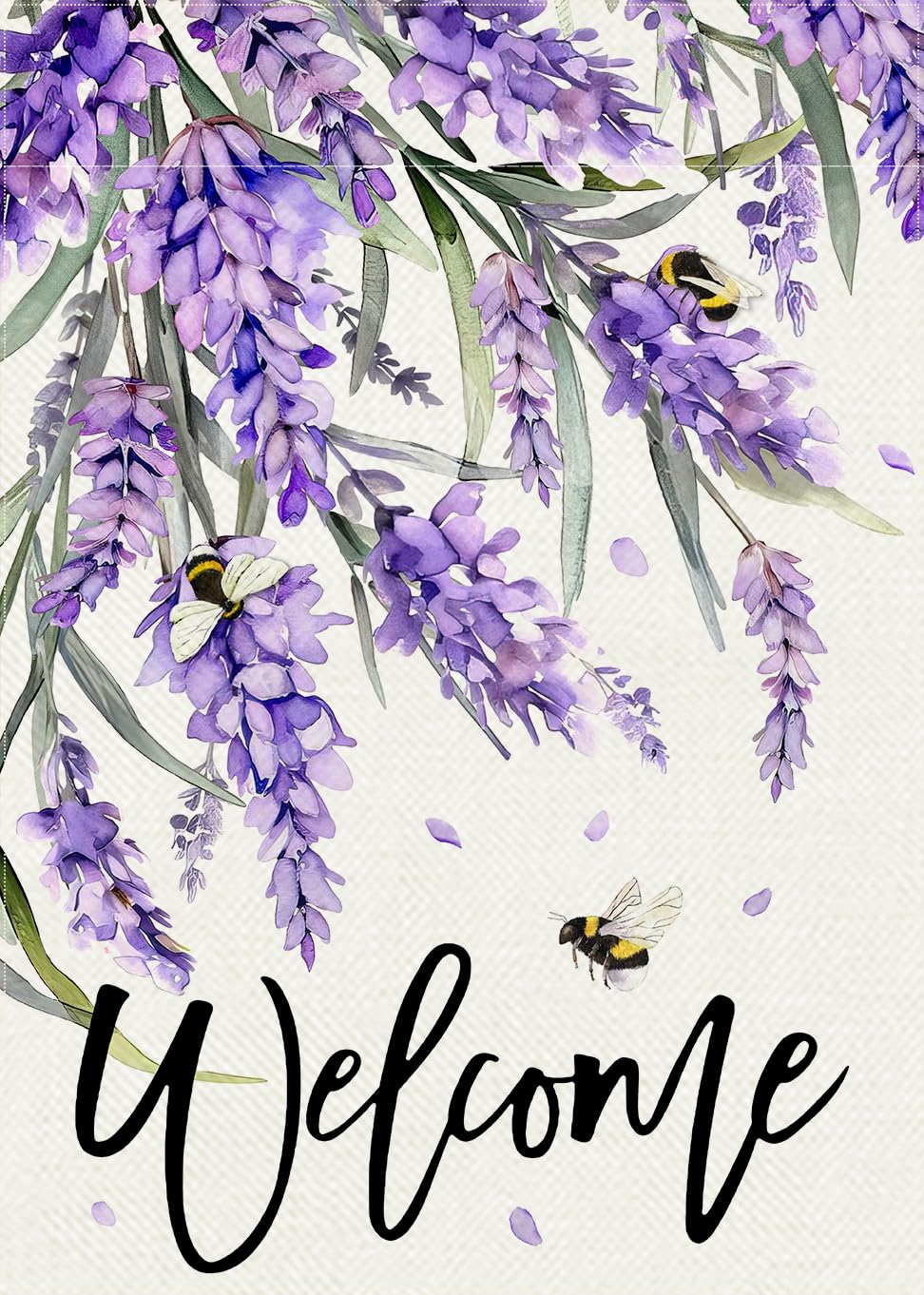 Covido welcome spring lavender flag front view for eye-catching yard decor