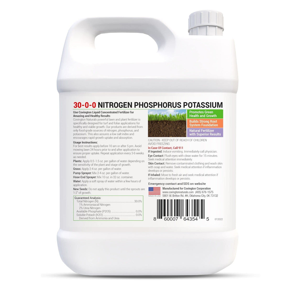 Covington Naturals high-nitrogen formula close-up promoting fast green growth.