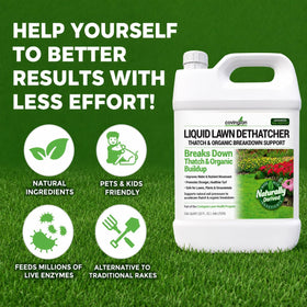 Covington Naturals Lawn Dethatcher covers up to 10,000 sq ft per bottle.