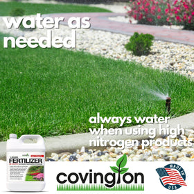 Covington Naturals turf application with hose-end sprayer for easy coverage.