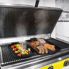 Covzoe pans compatible with gas, charcoal, and smoker grills