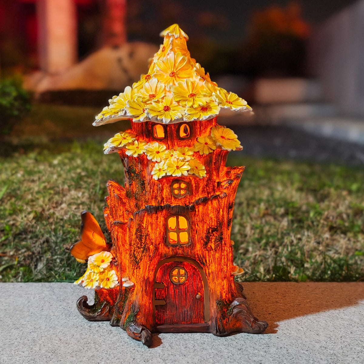 COWOS Solar Fairy House outdoor resin build withstands weather.
