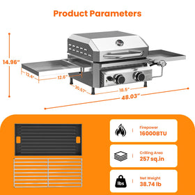 COWSAR 16,000 BTU portable propane grill with side shelves ready for camping cookouts