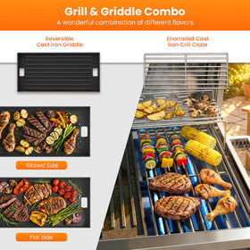 COWSAR cast iron griddle and grill grate provide versatile cooking surfaces for steaks