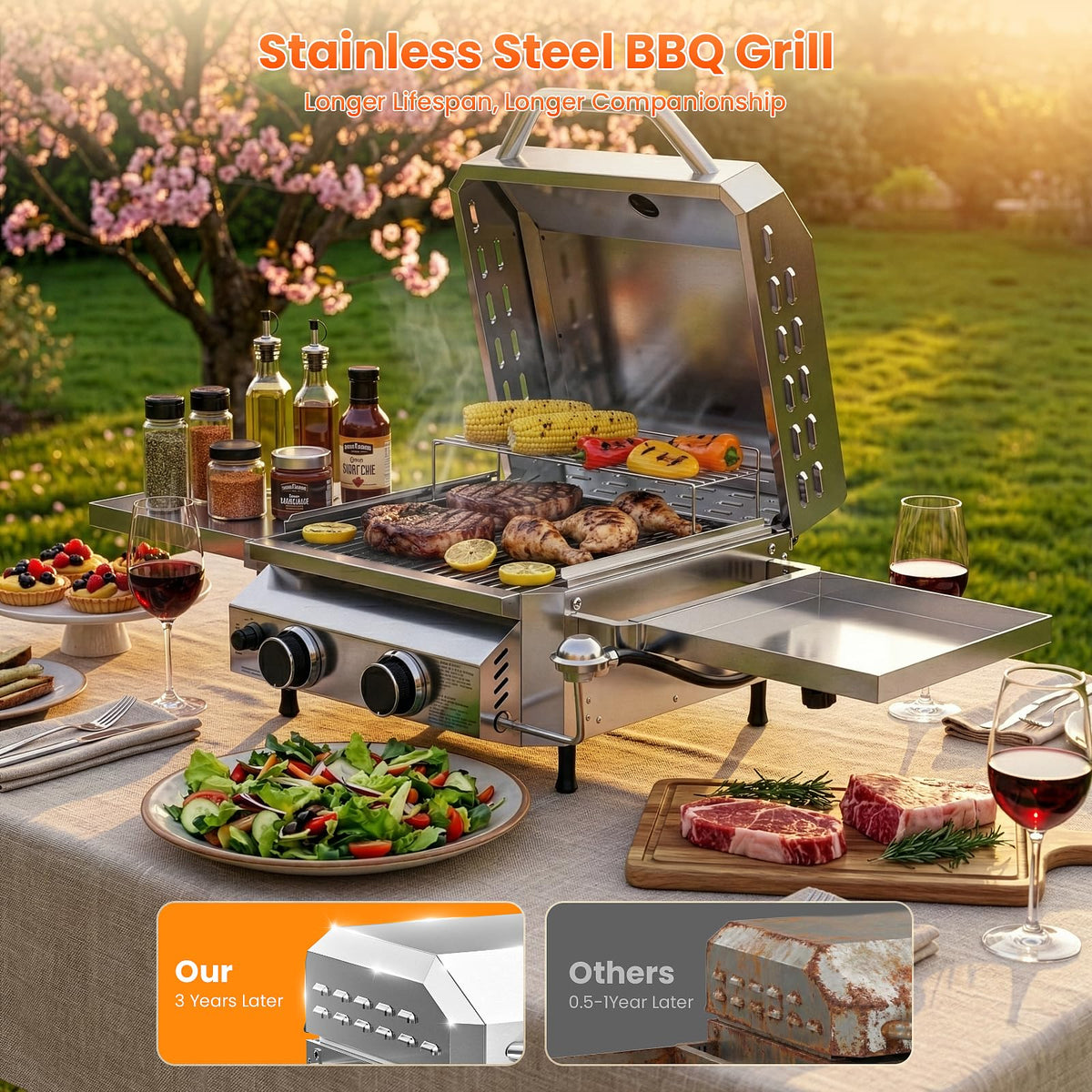 COWSAR stainless steel build with durable burners resists corrosion for long outdoor use