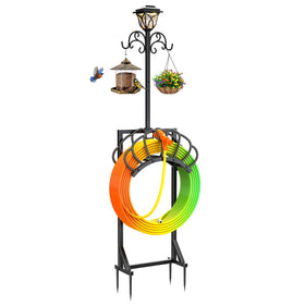 COZEER 3-in-1 garden hose holder with solar light shines at night for pathways