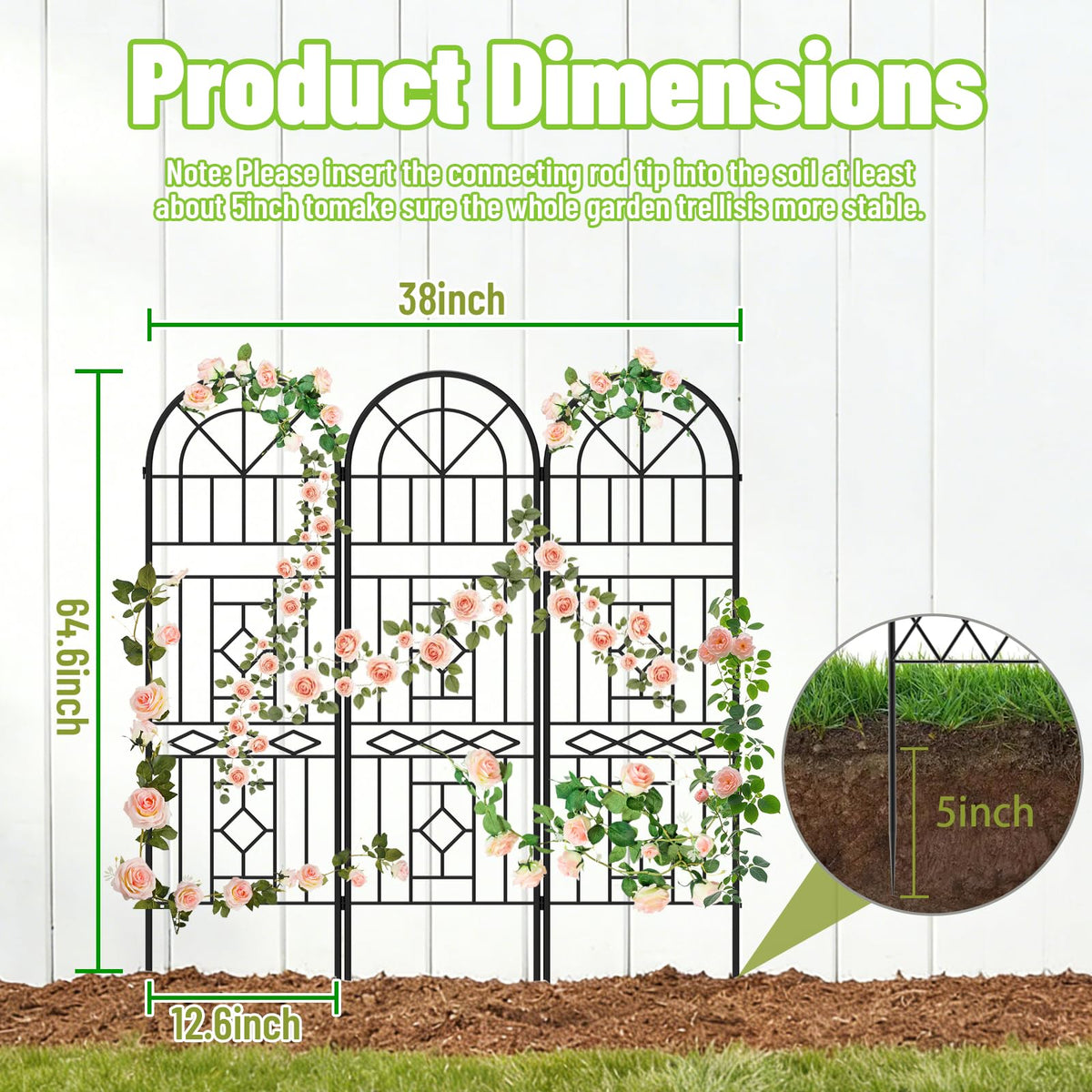 COZEER garden trellis 38x64-6-in frame provides solid stability for tall climbers.