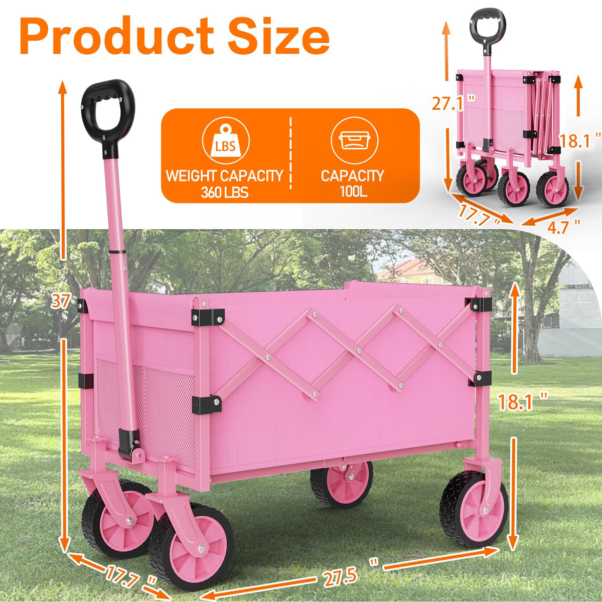 COZEER foldable wagon with 360lbs capacity for grocery and market trips.