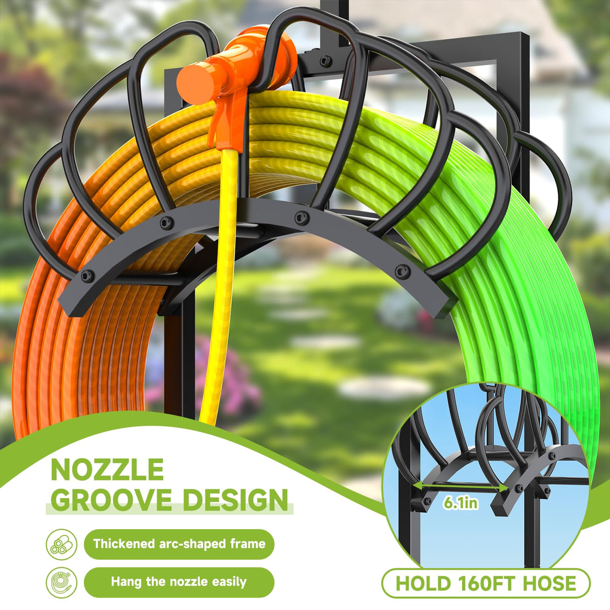 COZEER freestanding hose holder with four-spike base stays stable on ground