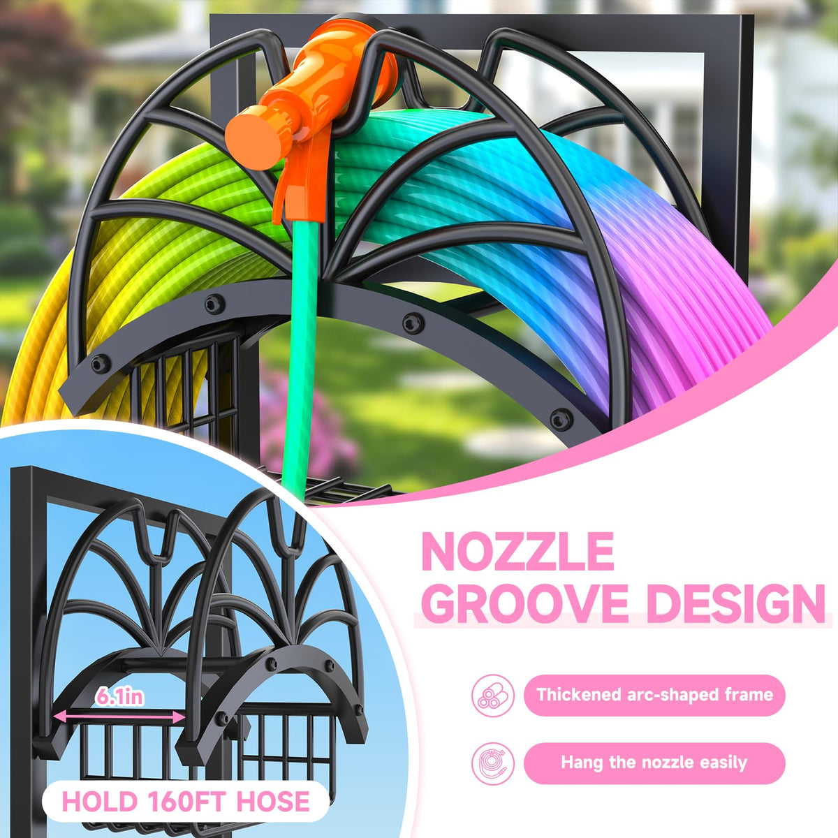 COZEER garden hose basket storage keeps tools neatly organized.