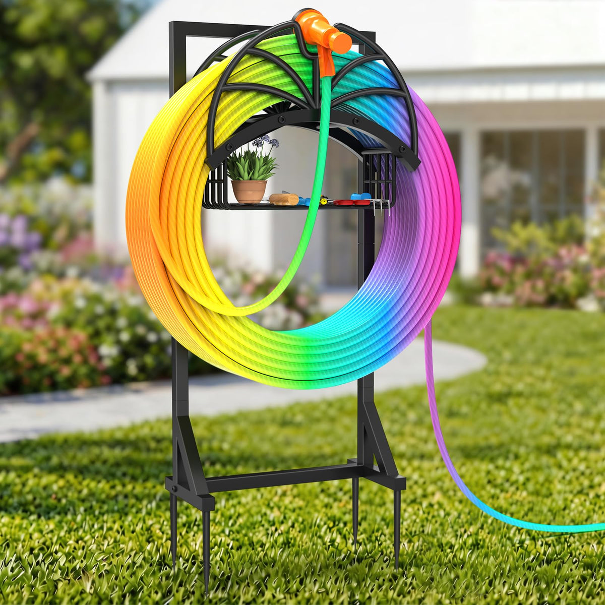 COZEER garden hose holder base stabilizes hoses on outdoor surfaces.