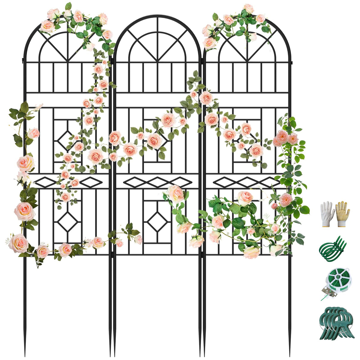 COZEER garden trellis-rose support enhances blooming vines with sturdy 3-pack design.