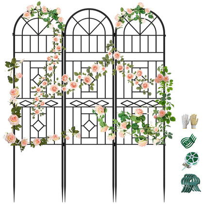 COZEER garden trellis-rose support enhances blooming vines with sturdy 3-pack design.
