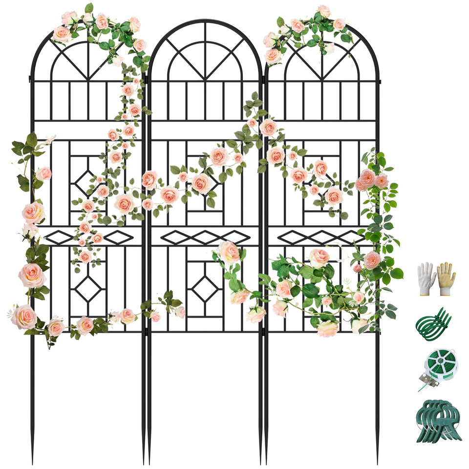 COZEER garden trellis-rose support enhances blooming vines with sturdy 3-pack design.