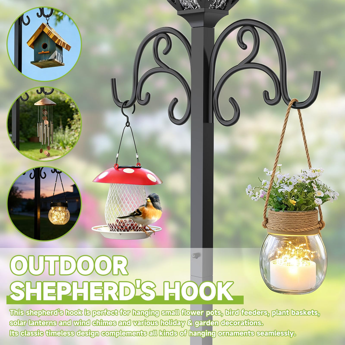 COZEER hose stand features double shepherd hooks for planters or feeders