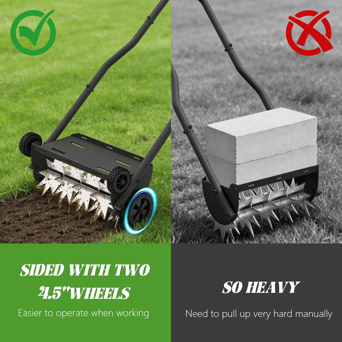 COZEER lawn aerator spikes close-up penetrating compacted soil