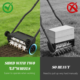 COZEER lawn aerator spikes close-up penetrating compacted soil