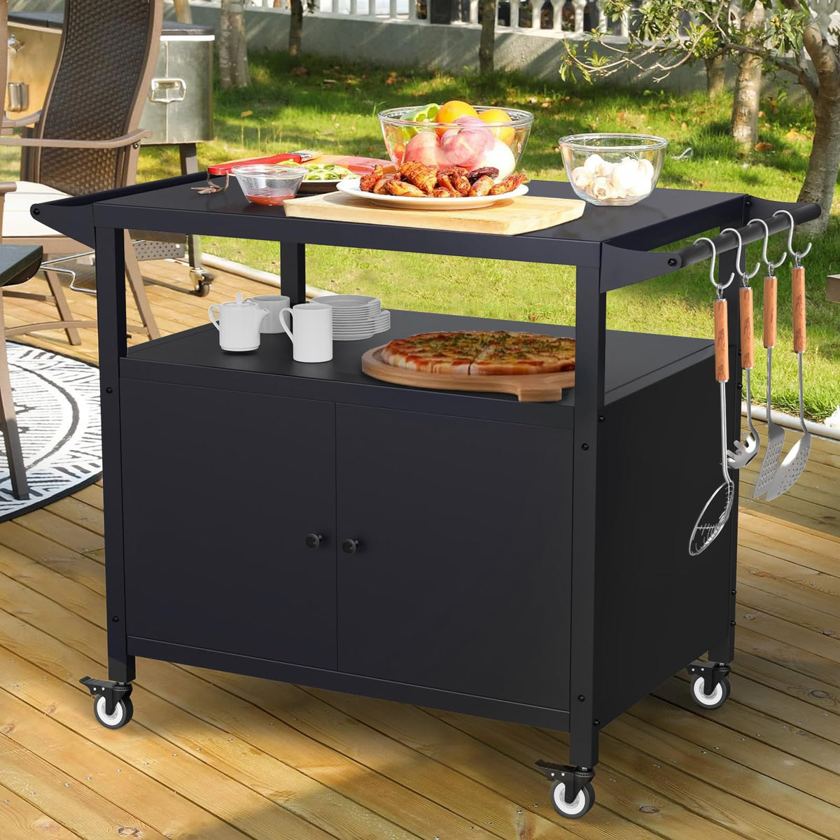 COZEER outdoor grill table with storage for organized prep and easy utensil access.