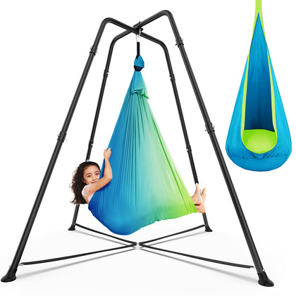 COZEER swing stand with sensory swing in aqua gradient for indoor and outdoor play
