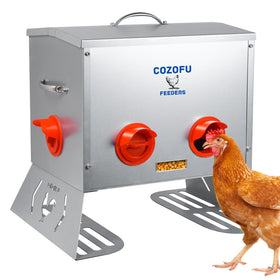 COZOFU 25lb feeder front view with transparent window for easy feed visibility.